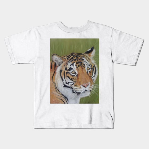 wildlife picture of big cat sad tiger Kids T-Shirt by pollywolly